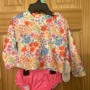 Floral Long Sleeve Top and Pink Bottom swim set
